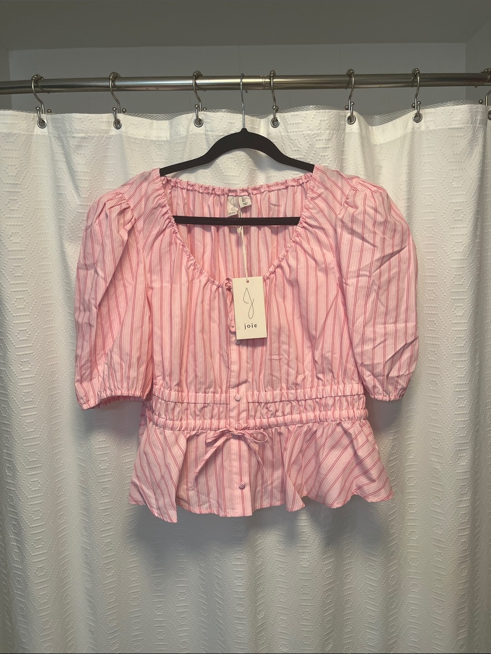 Joie Light Pink Striped Peplum Button Front Blouse